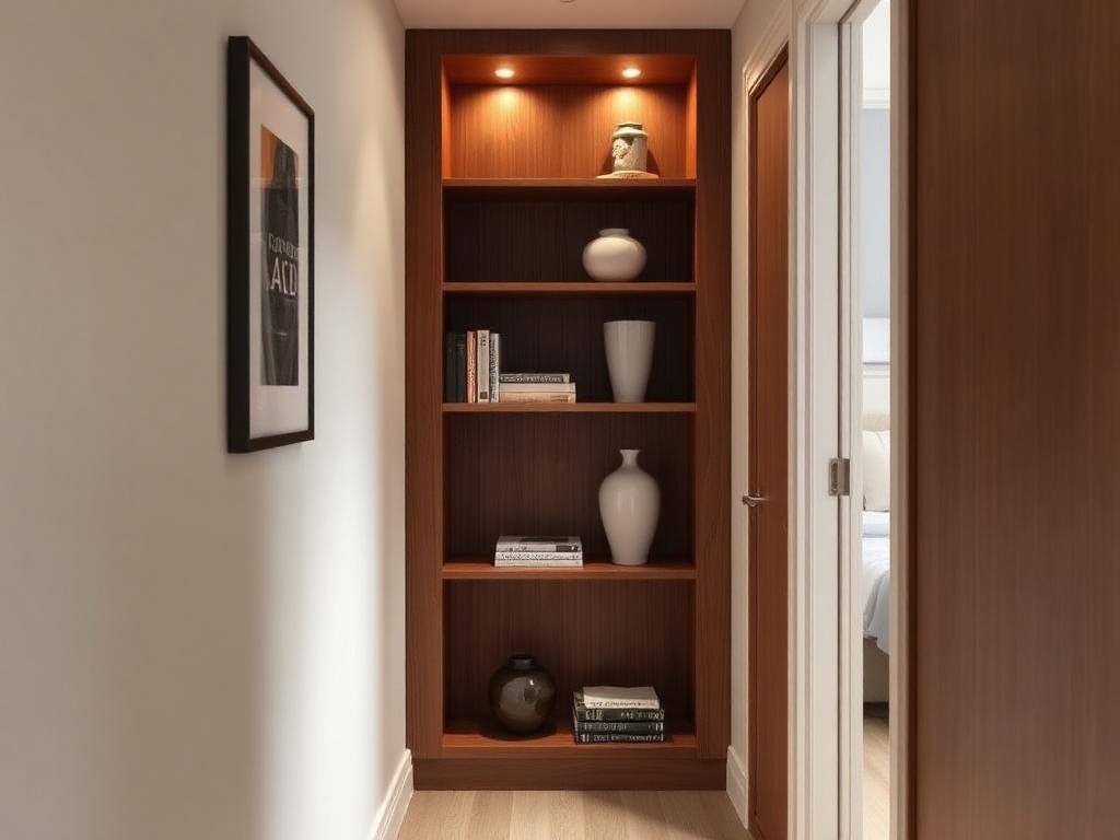 Compact bookshelf DIY plan for narrow apartment hallway