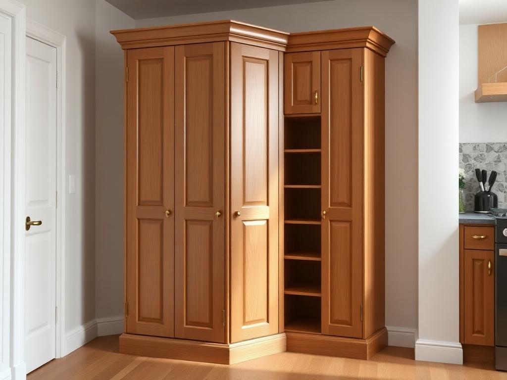 Corner storage cabinet woodworking plan for apartment kitchen