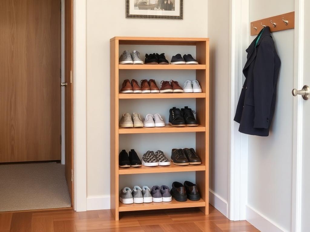 Modular shoe rack woodworking plan for apartment entryway