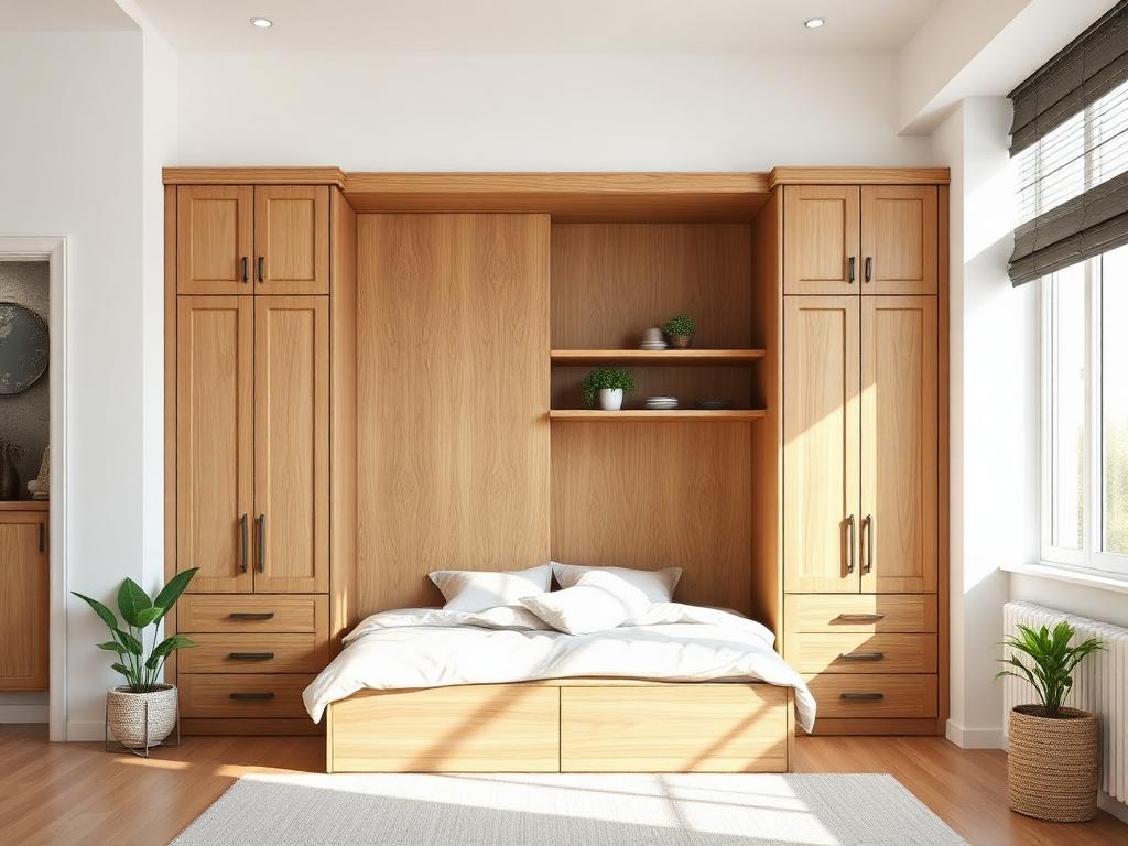 Murphy bed woodworking plan for studio apartment