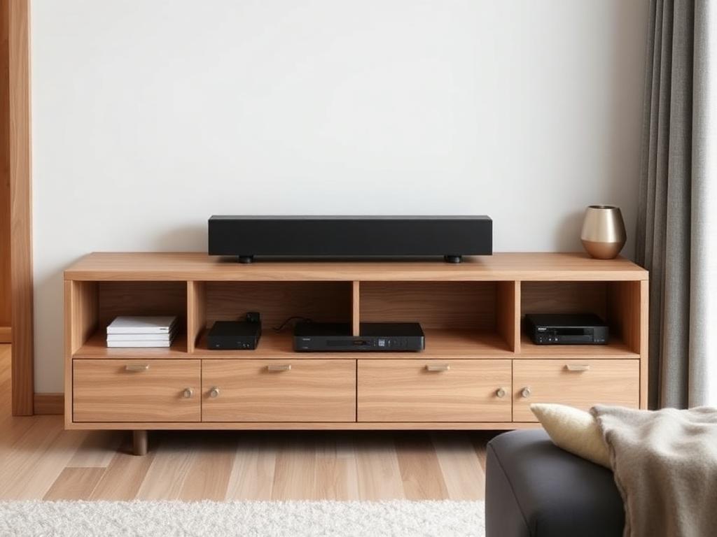 Small apartment TV stand woodworking plans with cable storage