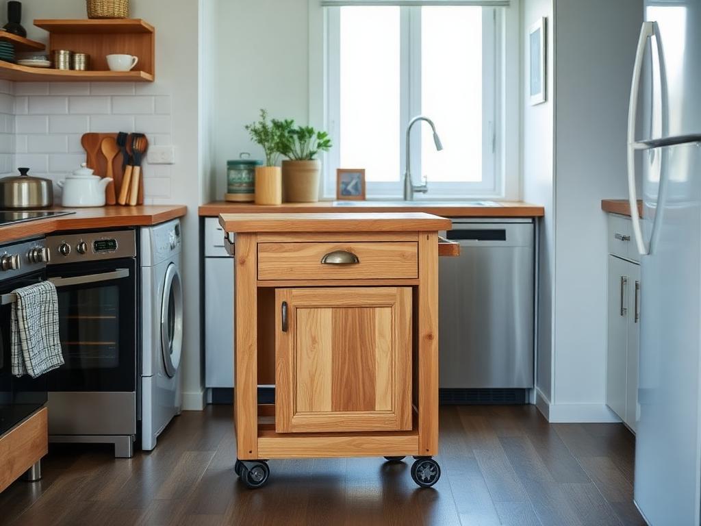 Tiny kitchen island DIY woodworking project for apartments