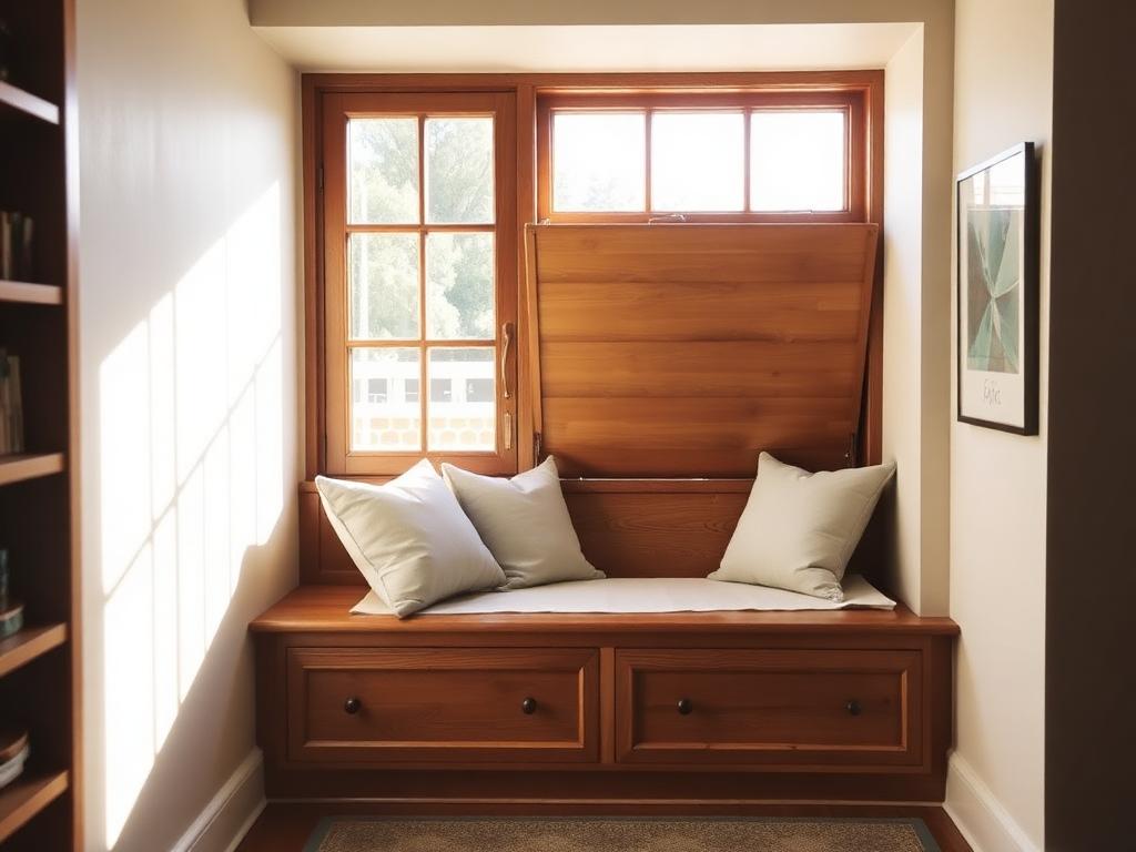 Window bench storage DIY woodworking plan for small apartment